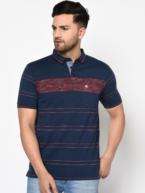 Duke Men Blue Striped Polo Collar T-shirt