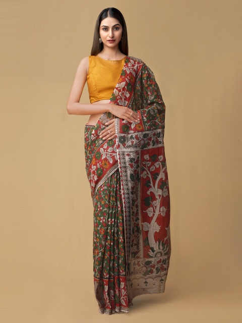 Unnati Silks Green Pure Cotton Kalamkari Printed Kota Saree