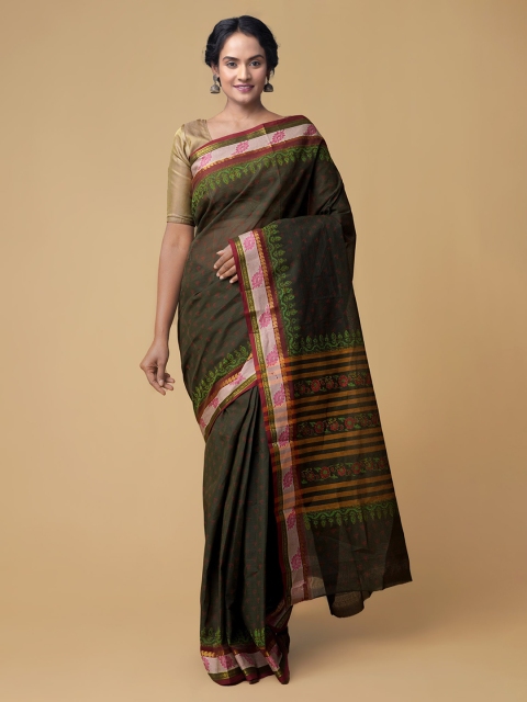 Unnati Silks Green Pure Cotton Printed Mangalagiri Saree