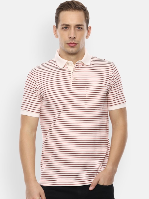 Van Heusen Sport Men Cream-Coloured Striped Polo Collar T-shirt
