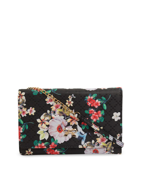 Globus Women Black & Red Floral Printed Two-Fold Wallet With Sling Strap 
Globus Women Black & Red Floral Printed Two-Fold Wallet With Sling Strap