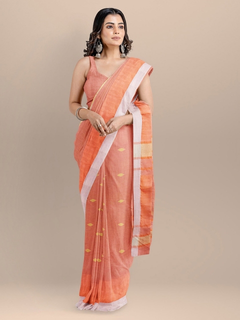 BharatSthali Orange Pure Cotton Woven Design Mangalagiri Saree