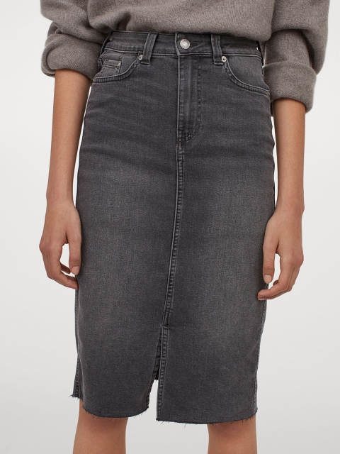 H&M Women Charcoal Grey Denim Pencil Sustainable Skirt