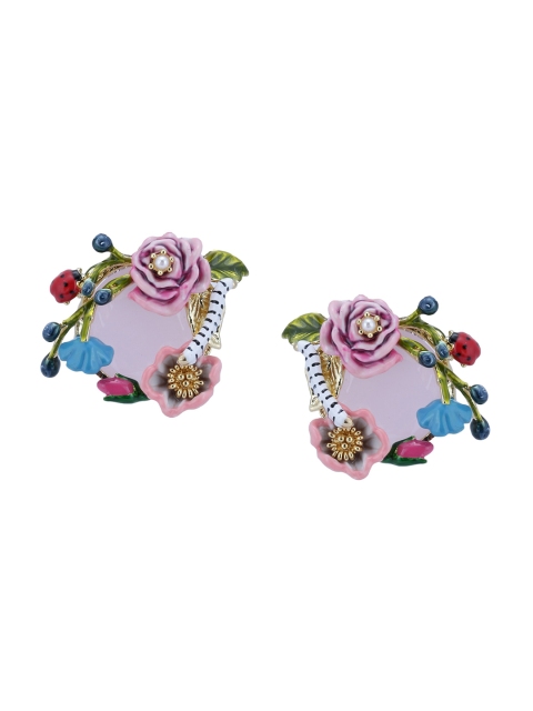 BrashBug Gold-Plated & Pink Handcrafted Floral Studs