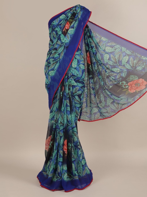 Pothys Blue Printed Poly Chiffon Saree