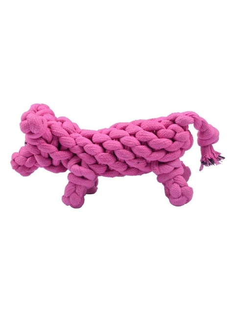 Poochles Pink Pig Shaped Braided Rope Dog Toy