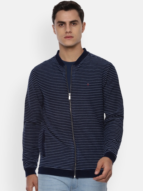 Louis Philippe Jeans Men Navy Blue Striped Sweatshirt