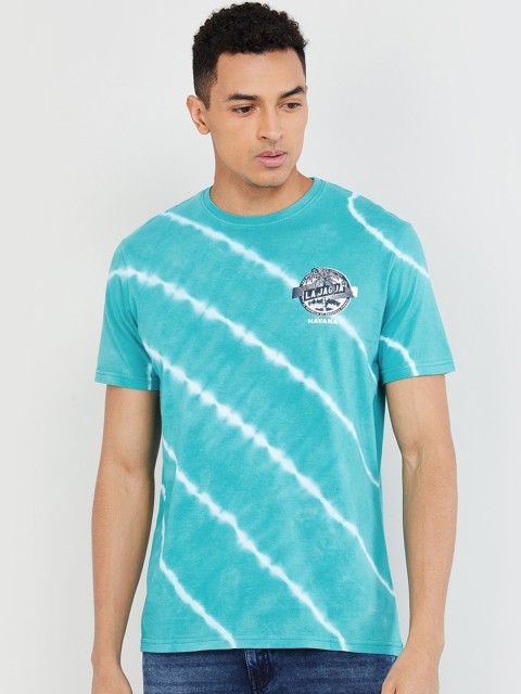 max Men Blue Striped Round Neck T-shirt
