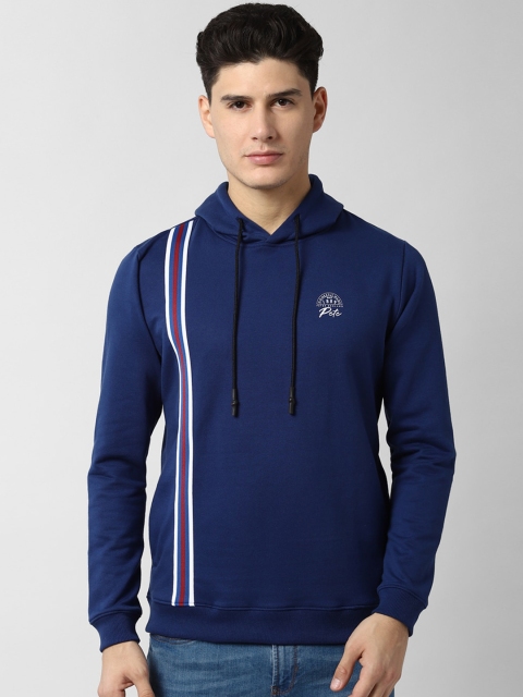 Peter England Casuals Men Blue Solid Hooded Sweatshirt