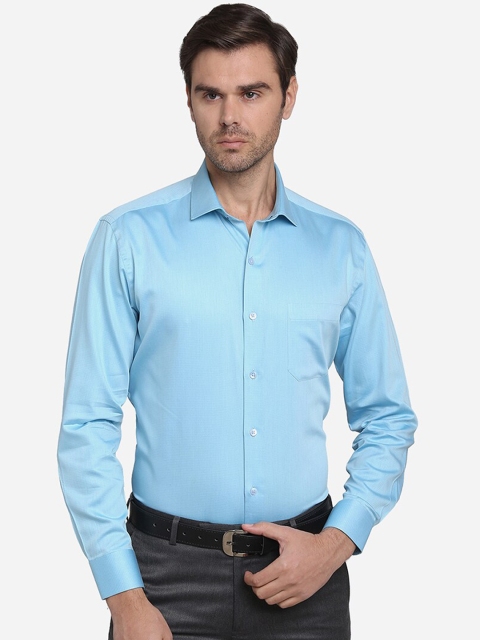 METAL Men Turquoise Blue Slim Fit Solid Casual Shirt