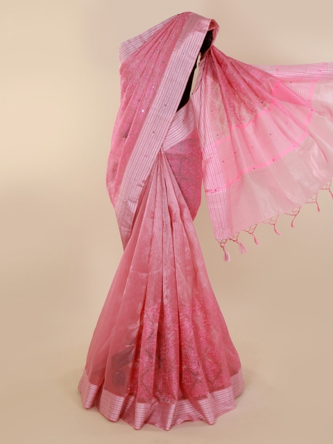 Pothys Pink Embroidered Tissue Saree