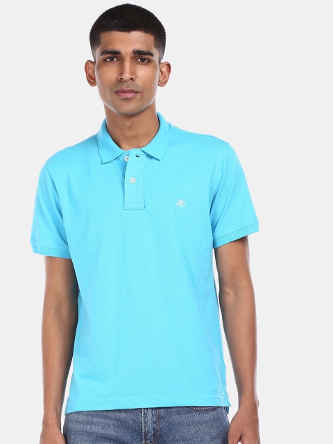Aeropostale Men Blue Solid Polo Collar T-shirt