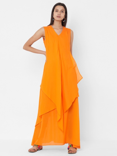 Vedic Women Orange Solid Maxi Dress