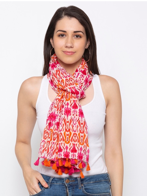 Vozaf Women Orange & Pink Ethnic Motifs Printed Stole