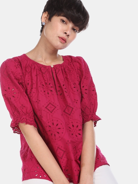 GAP Women Pink Embroidered Top