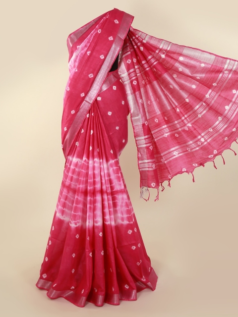 Pothys Pink Dyed Linen Blend Saree