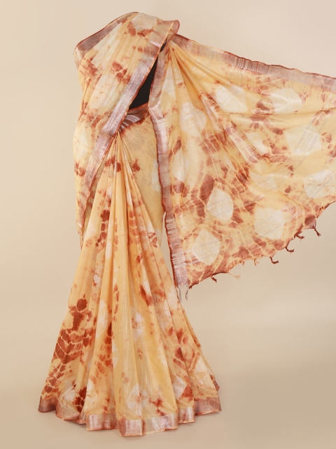 Pothys Cream-Coloured & Beige Linen Blend Printed Saree