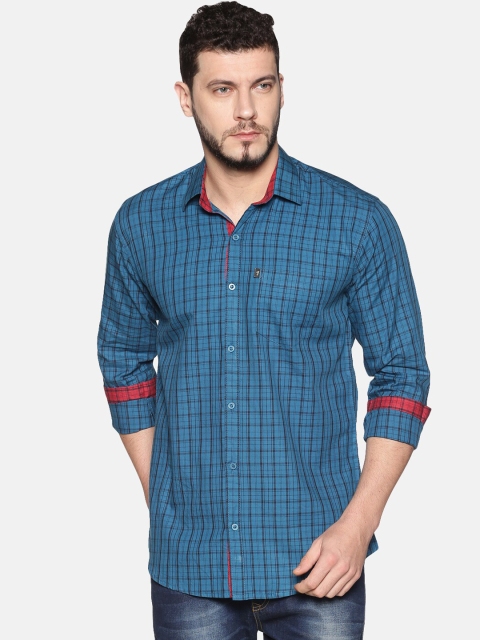 LEVIZO Men Blue & Black Regular Fit Checked Casual Shirt