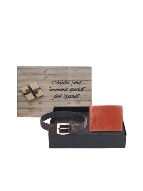 LONDON FASHION hob Men Tan-Brown & Silver-Toned Textured Accessory Gift Set