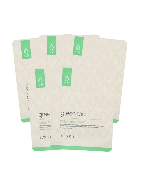 Its Skin Set of 5 Green Tea Watery Mask Sheet, Cream