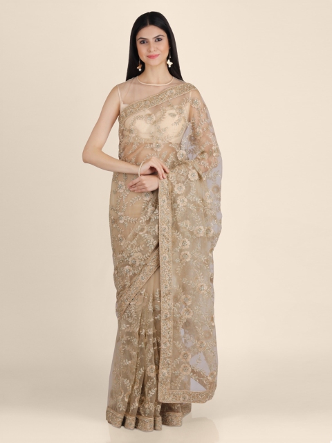 KAJREE Gold-Toned Net Embellished Jamdani Saree