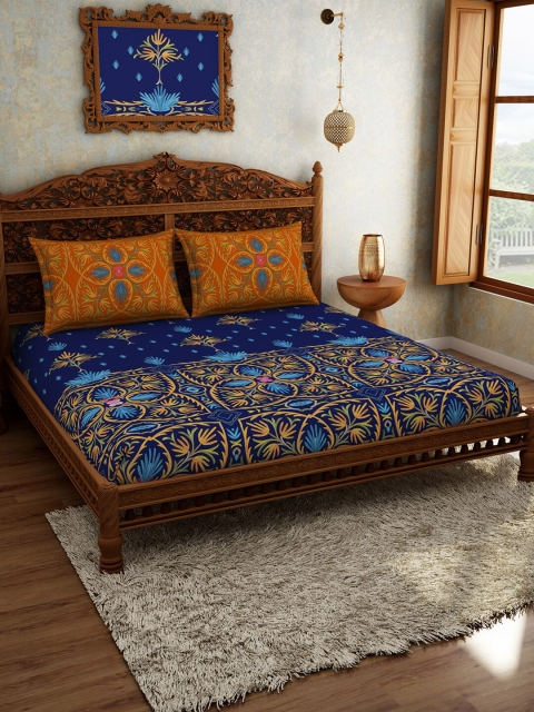 SPACES Blue & Orange Floral Printed 300 TC Cotton Double King Bedsheet With 2 Pillow Covers
SPACES Blue & Orange Floral Printed 300 TC Cotton Double King Bedsheet With 2 Pillow Covers