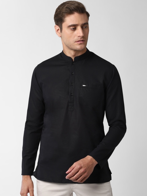Peter England Men Black Solid Straight Kurta