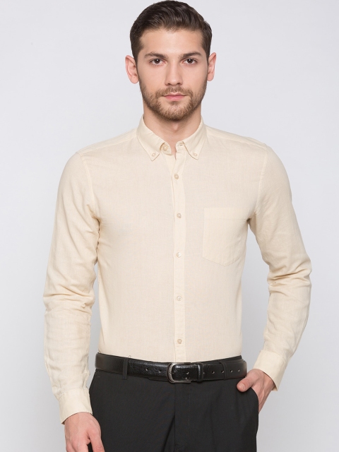 Globus Men Beige Regular Fit Solid Formal Shirt