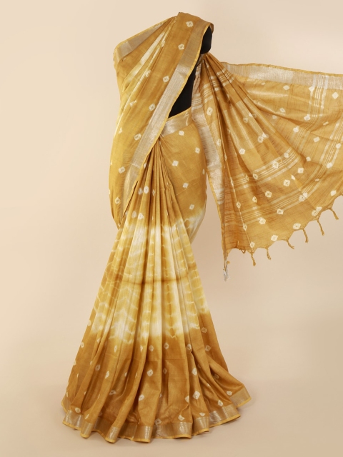 Pothys Tan Printed Linen Blend Saree