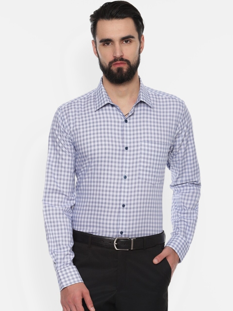 Van Heusen Men White & Grey Regular Fit Checked Formal Shirt