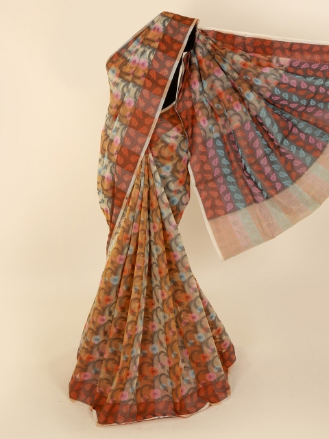 Pothys Multicoloured Floral Printed Supernet Saree, Multi