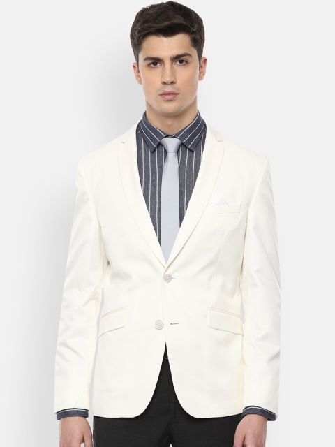 V Dot Men White Solid Single Breasted Slim Fit Formal Blazer