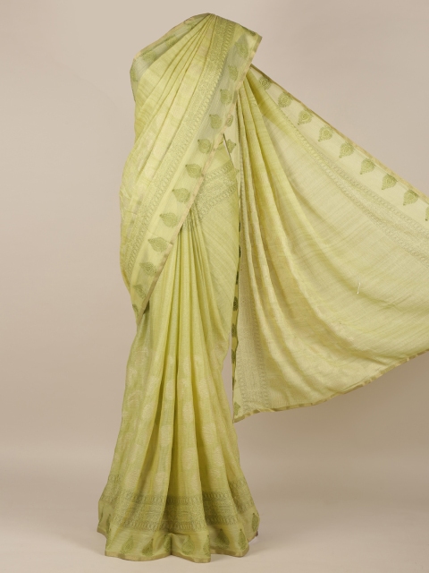 Pothys Green Solid Poly Chiffon Saree