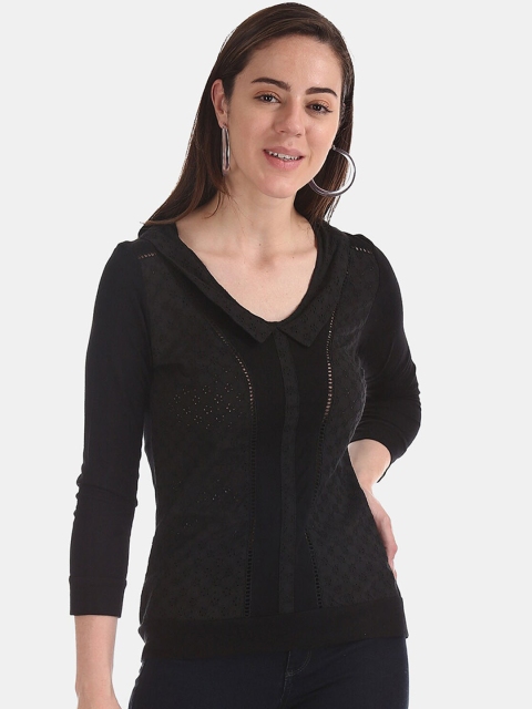 Flying Machine Women Black Solid Top