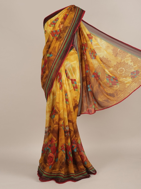 Pothys Yellow Printed Poly Chiffon Saree