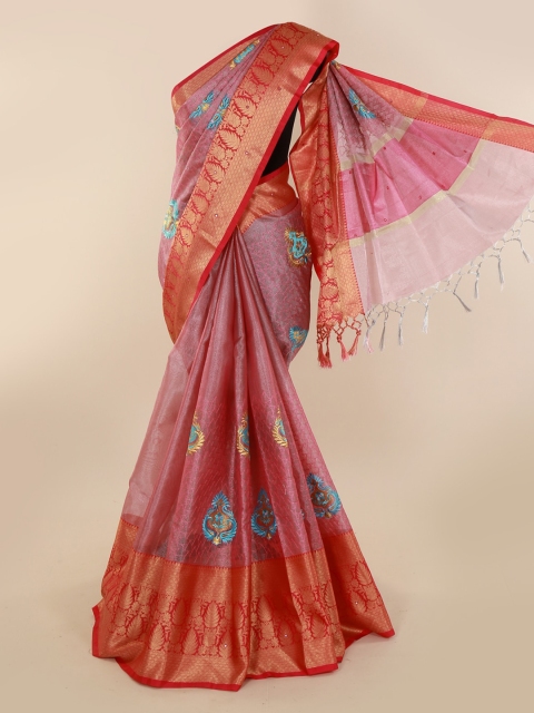 Pothys Lavender & Gold-Toned Tissue Woven Design Saree