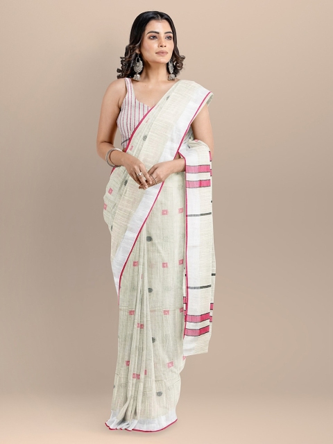 BharatSthali Cream-Coloured & Red Pure Cotton Woven Design Jamdani Sustainable Saree
BharatSthali Cream-Coloured & Red Pure Cotton Woven Design Jamdani Sustainable Saree