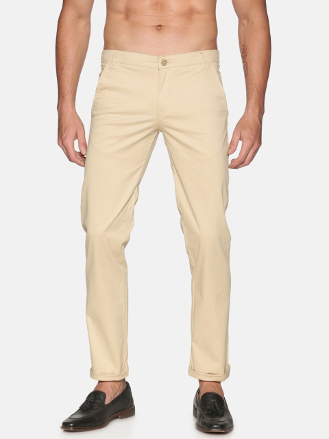 Chennis Men Beige Slim Fit Solid Regular Trousers