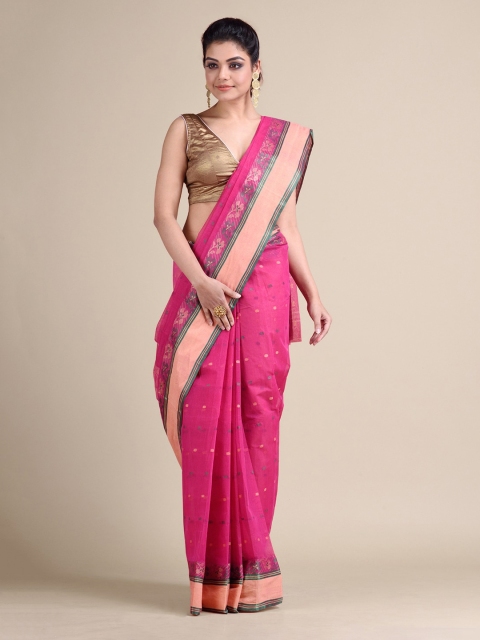Mitera Pink Pure Cotton Woven Design Taant Hand Woven Saree