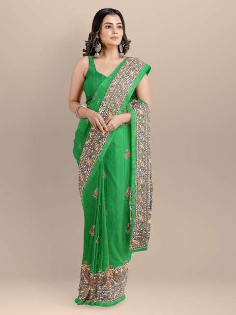BharatSthali Green & Cream-Coloured Silk Cotton Printed Tussar Handloom Sustainable Saree
BharatSthali Green & Cream-Coloured Silk Cotton Printed Tussar Handloom Sustainable Saree