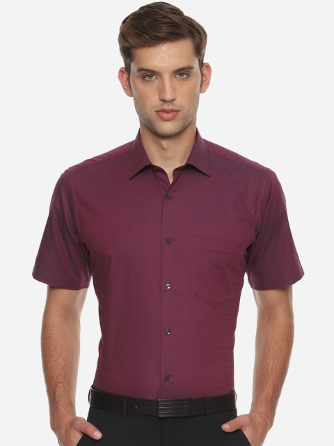 Van Heusen Men Maroon Regular Fit Solid Formal Pure Cotton Shirt