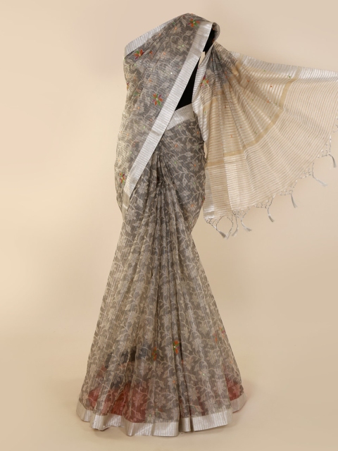 Pothys Grey Woven Design Tissue Saree