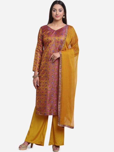 BOMBAY SELECTIONS Women Mustard Yellow & Brown Unstitched Dress Material