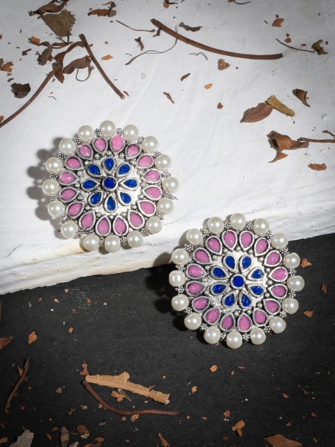Silvermerc Designs Pink Silver Plated Contemporary Studs