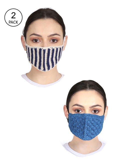 Anekaant Unisex Pack Of 2 Crotchet Work 3-Layer Outdoor Face Masks, Blue