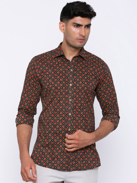 Tistabene Men Black & Orange Regular Fit Printed Casual Shirt 
Tistabene Men Black & Orange Regular Fit Printed Casual Shirt