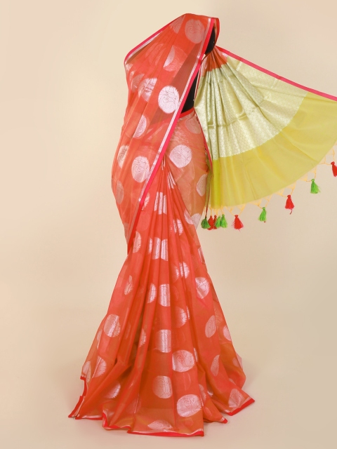 Pothys Orange Woven Design Cotton Blend Saree