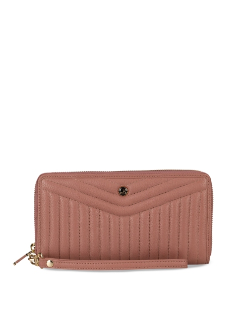 Da Milano Women Pink Striped Zip Around Wallet