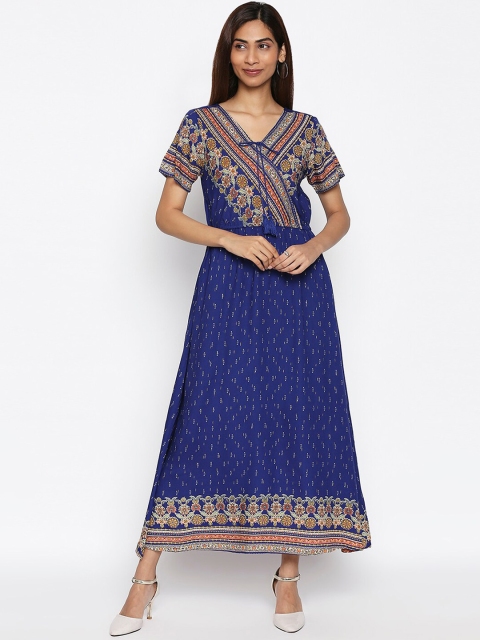 People Women Blue Printed Maxi Dress