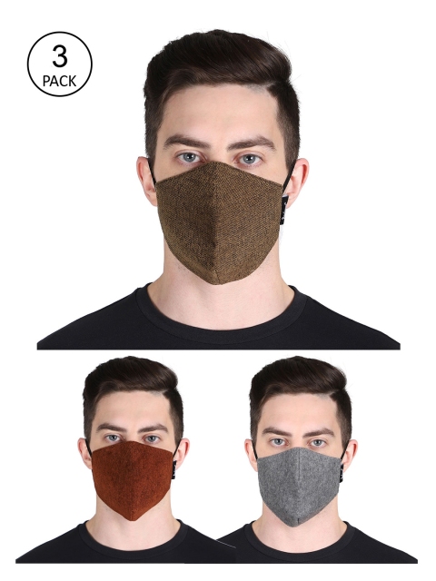 Anekaant Unisex Pack Of 3 Solid 3-Ply Reusable Cloth Masks, Brown